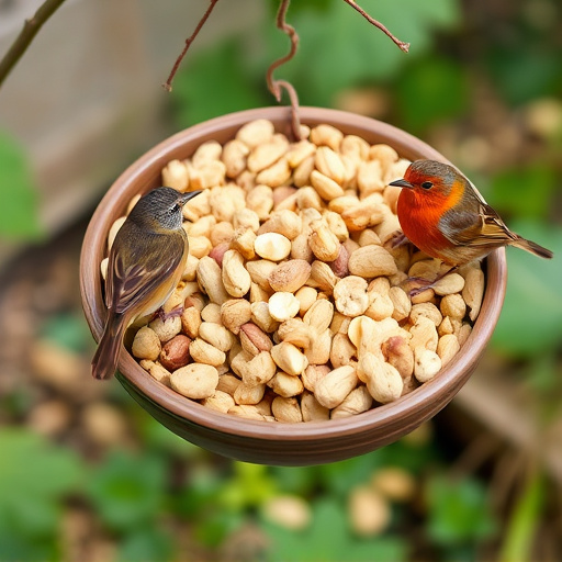 Crushed peanuts for garden robins