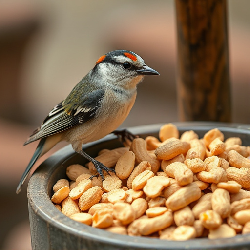 Crushed peanuts offered on feeding tray
