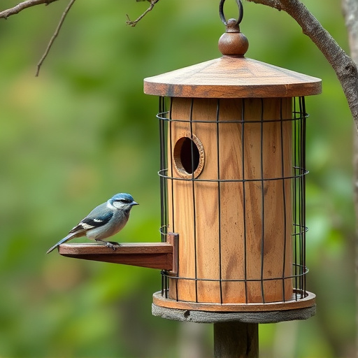 Cylindrical suet cage beside bird table