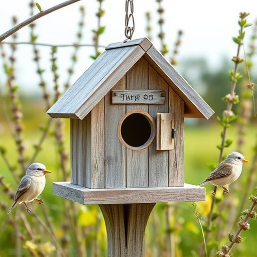 Decorative bird box in natural setting