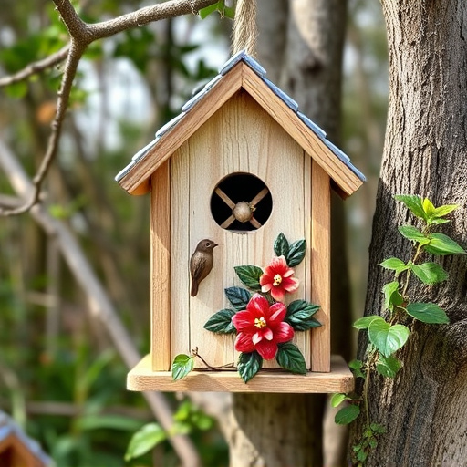 Decorative bird box in natural setting