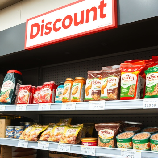 Discount sign above bird food shelf