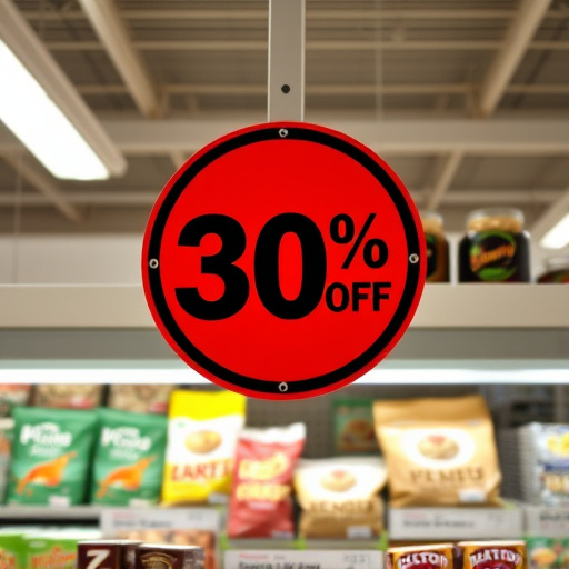 Discount sign above bird food shelf