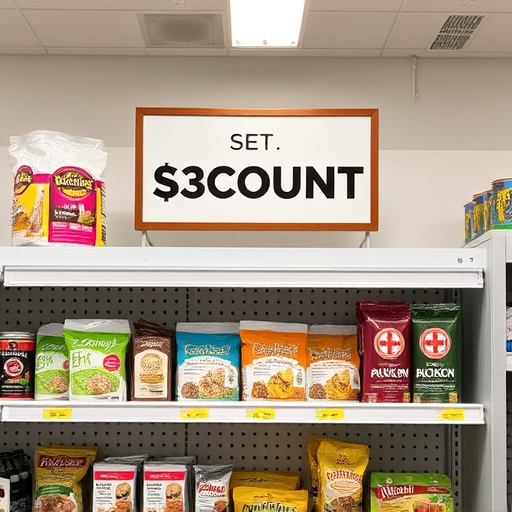 Discount sign above bird food shelf