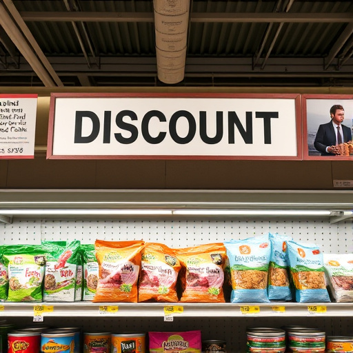 Discount sign above bird food shelf