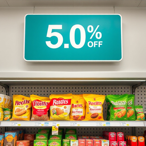 Discount sign above bird food shelf