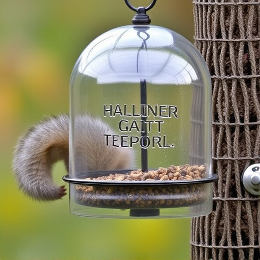 Dome-covered feeder deterring grey squirrel