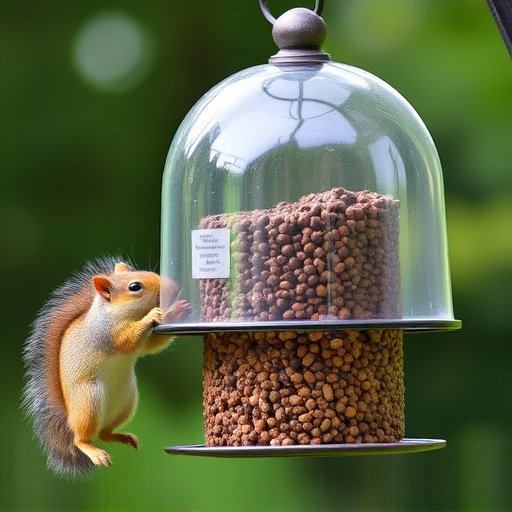 Dome-covered feeder deterring grey squirrel
