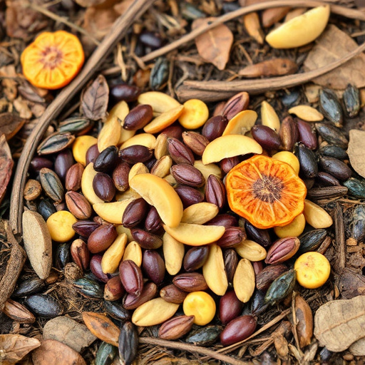 Dried fruit and seeds in ground feeder