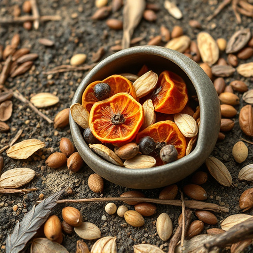 Dried fruit and seeds in ground feeder