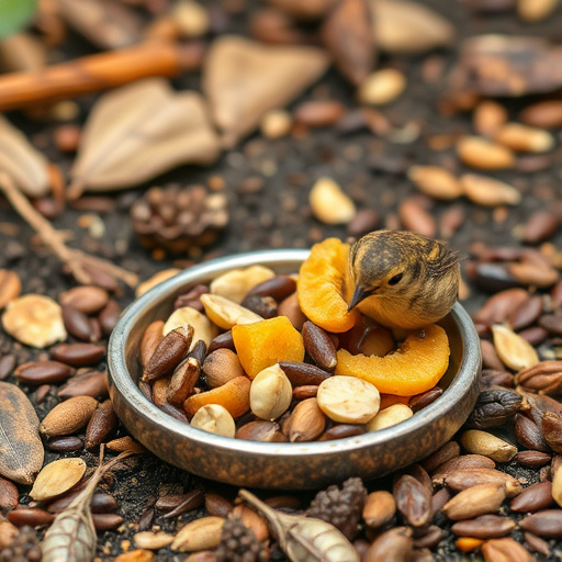Dried fruit and seeds in ground feeder