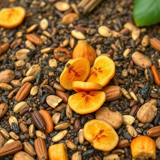 Dried fruit and seeds in ground feeder