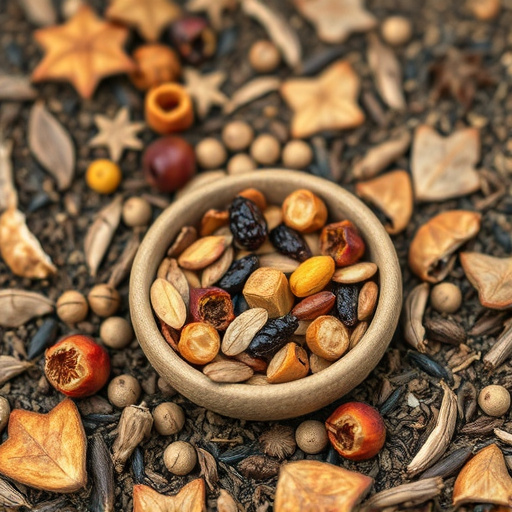 Dried fruit and seeds in ground feeder