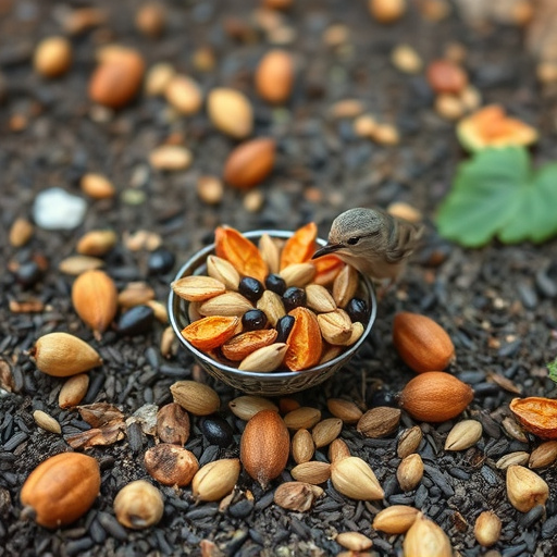 Dried fruit and seeds in ground feeder