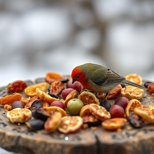 Dried fruits scattered on bird table