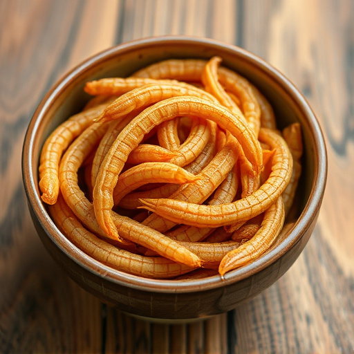 Dried mealworms in small bowl