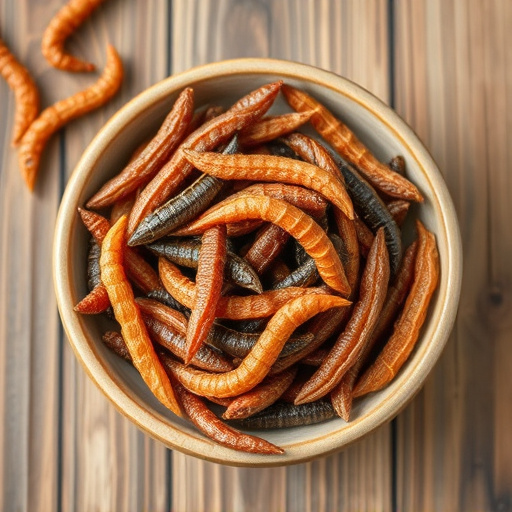 Dried mealworms in small bowl
