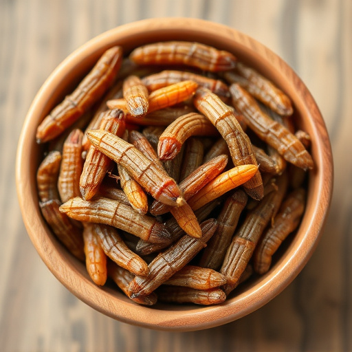 Dried mealworms in small bowl