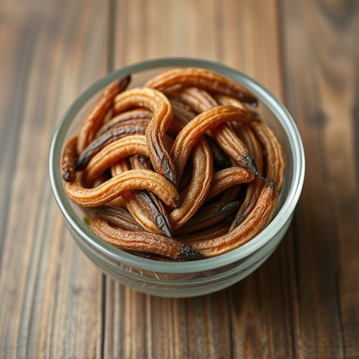 Dried mealworms in small bowl