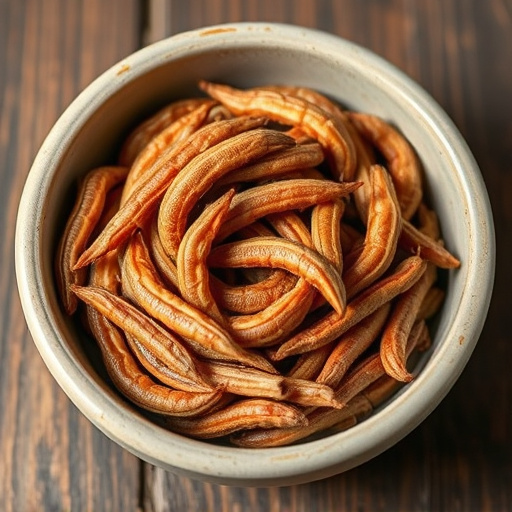 Dried mealworms in small bowl
