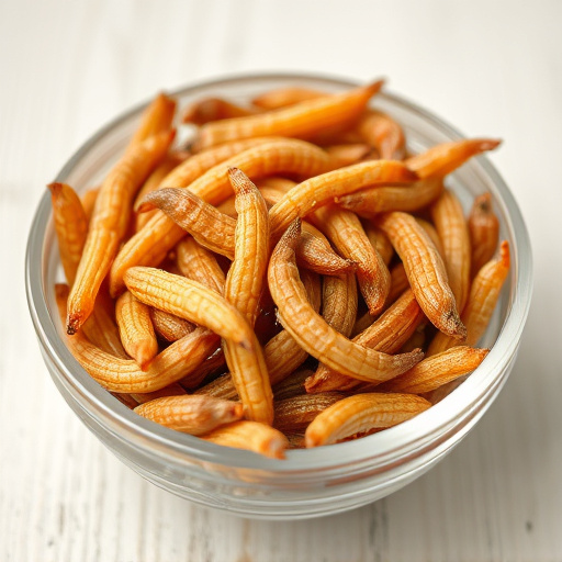 Dried mealworms in small bowl
