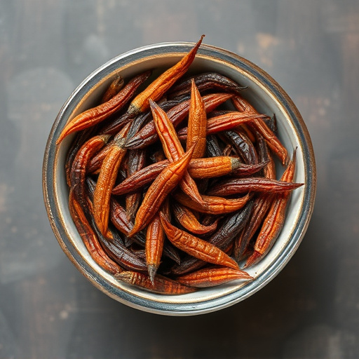 Dried mealworms in small bowl