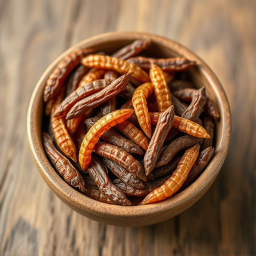 Dried mealworms in small bowl