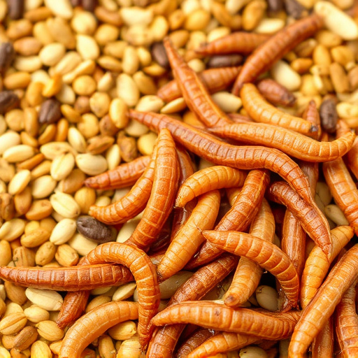 Dried mealworms next to seed mix