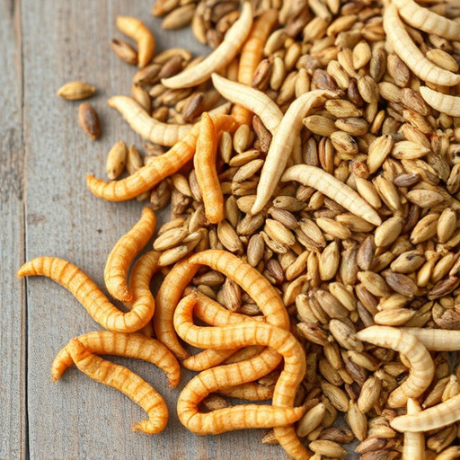 Dried mealworms next to seed mix
