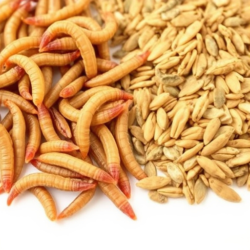 Dried mealworms next to seed mix