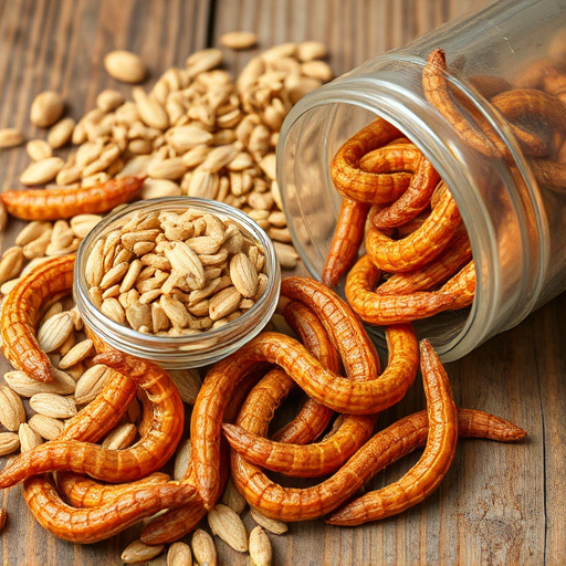 Dried mealworms next to seed mix