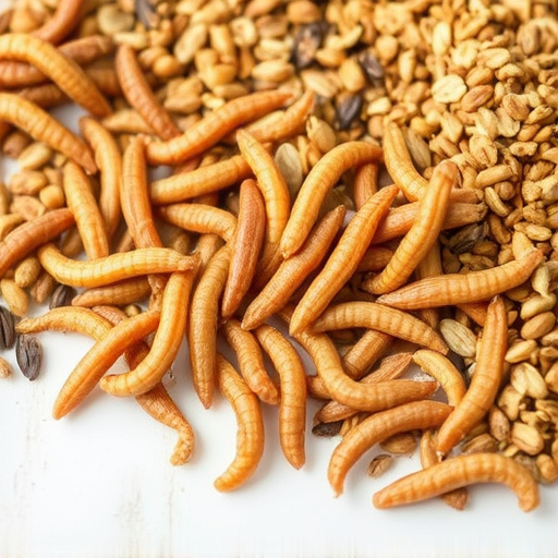 Dried mealworms next to seed mix