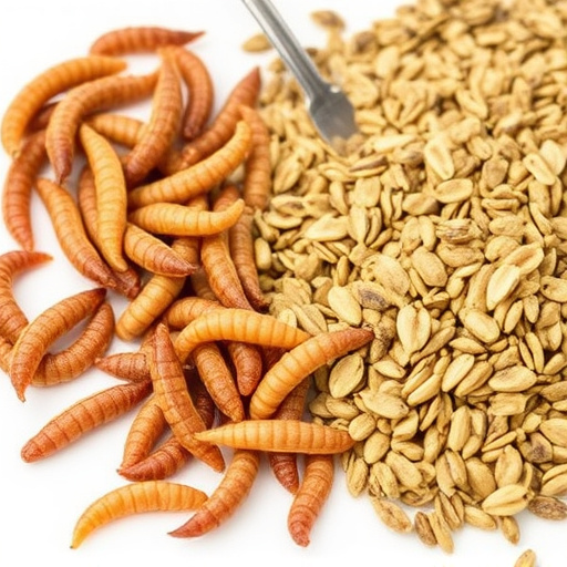 Dried mealworms next to seed mix