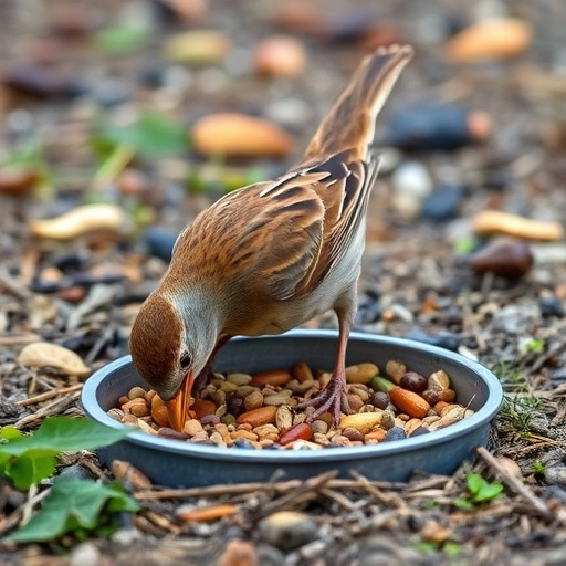 Dunnock foraging beneath ground seed tray
