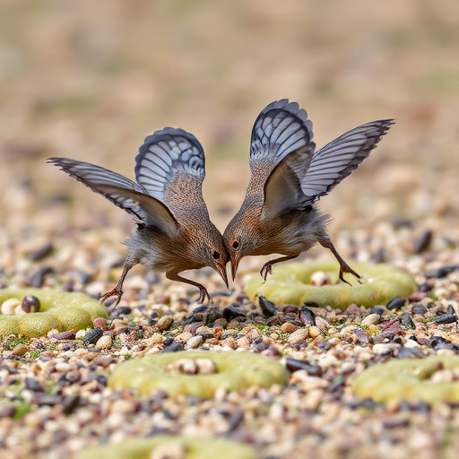 Dunnocks feeding on scattered seed mix