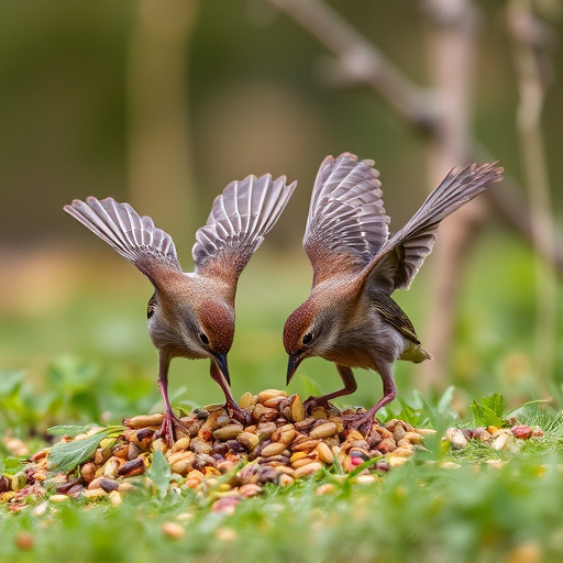 Dunnocks feeding on scattered seed mix