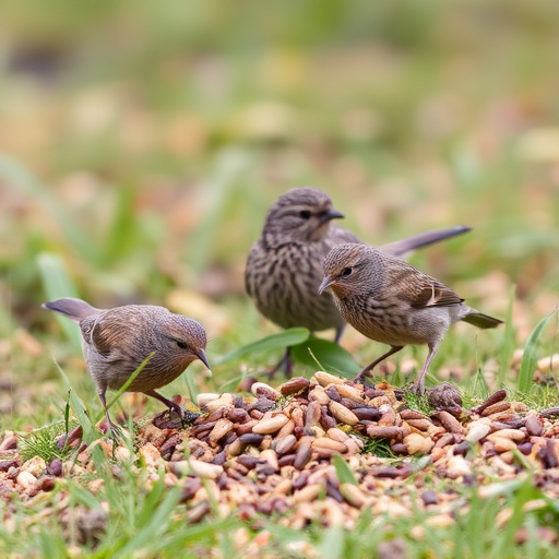 Dunnocks feeding on scattered seed mix