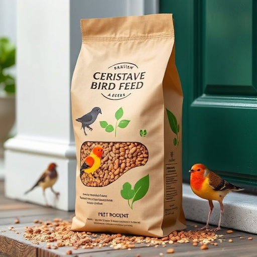 Eco-packaged bird feed on doorstep