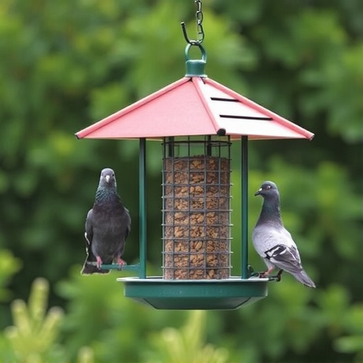 Elevated feeder with pigeon deterrent baffle