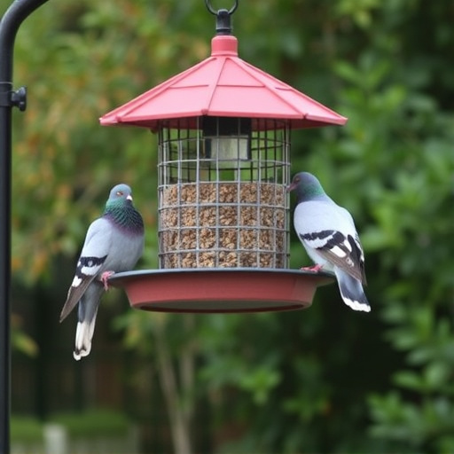 Elevated feeder with pigeon deterrent baffle