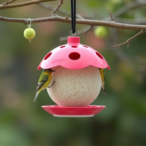 Fat ball bird feeder hanging from branch