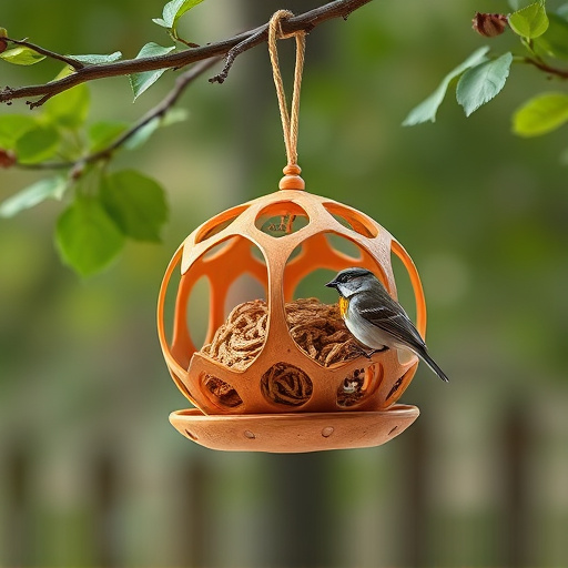 Fat ball bird feeder hanging from branch