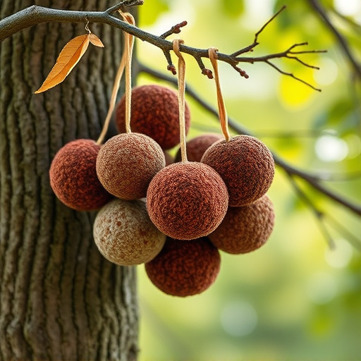 Fat balls hanging from tree branch
