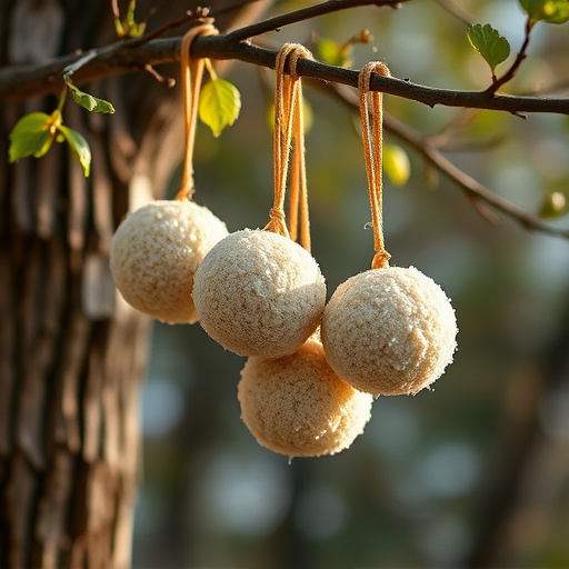 Fat balls hanging from tree branch