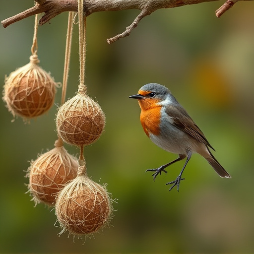 Fat balls hanging near robin perch