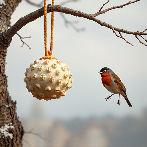 Fat balls hanging near robin perch