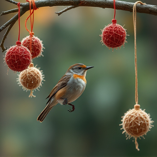 Fat balls hanging near robin perch