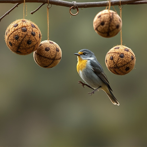 Fat balls hanging near robin perch