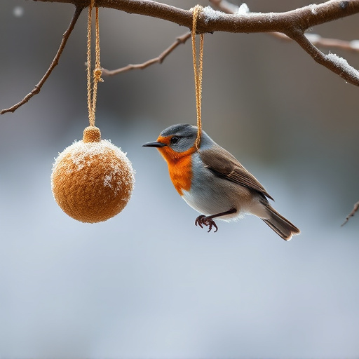 Fat balls hanging near robin perch