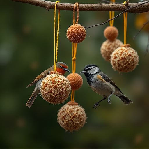 Fat balls hanging near robin perch